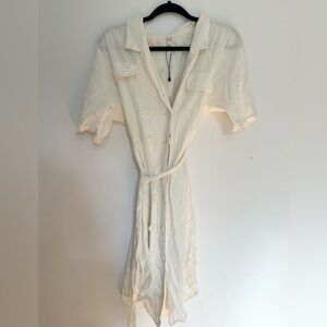 Mango Elegant White Women's trench dress linen blend size 2 beach